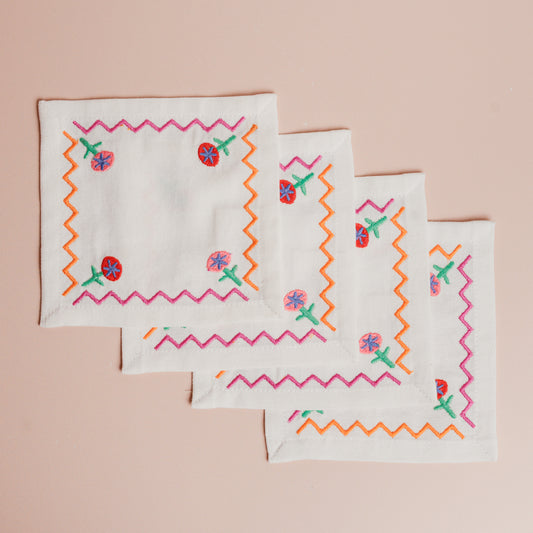 Tropical ZigZag Embroidered Cocktail Napkins