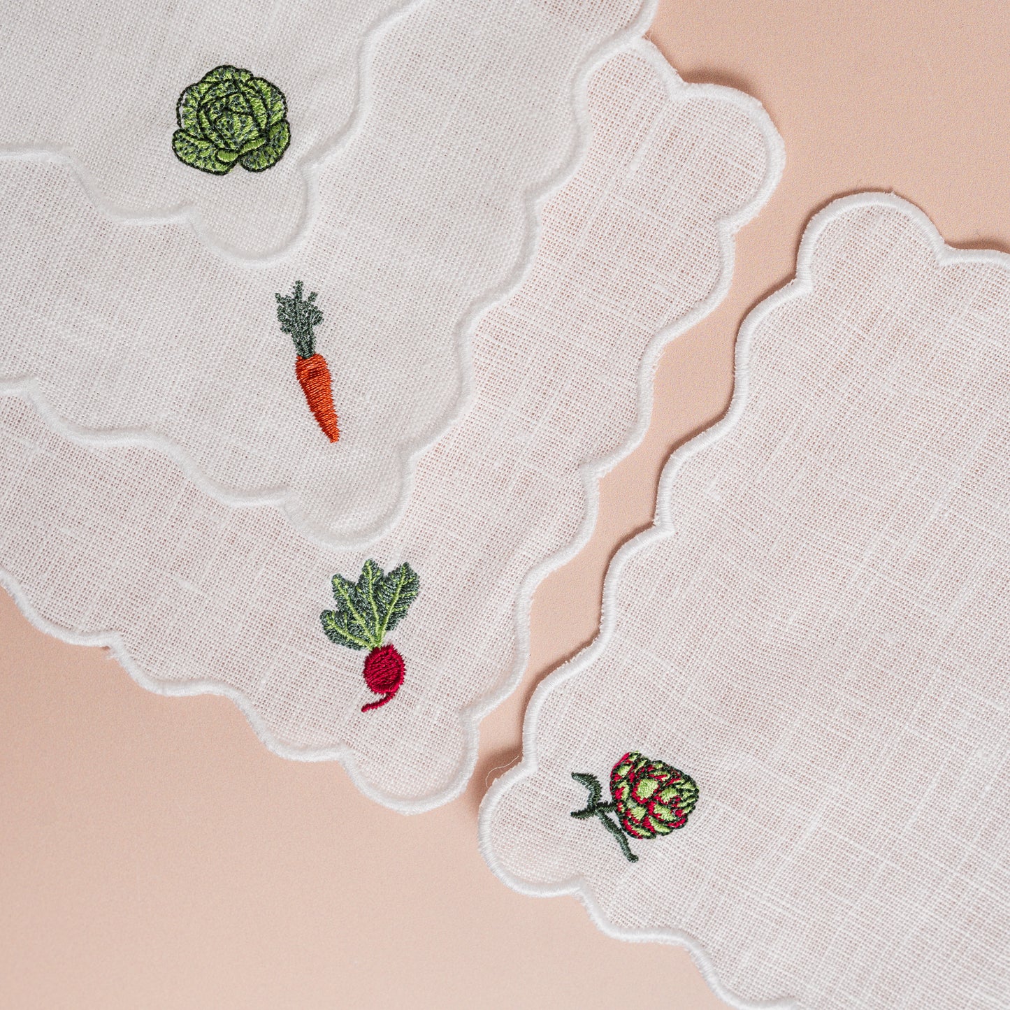 Mixed Vegetable Scalloped Cocktail Napkins S/4