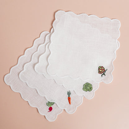 Mixed Vegetable Scalloped Cocktail Napkins S/4