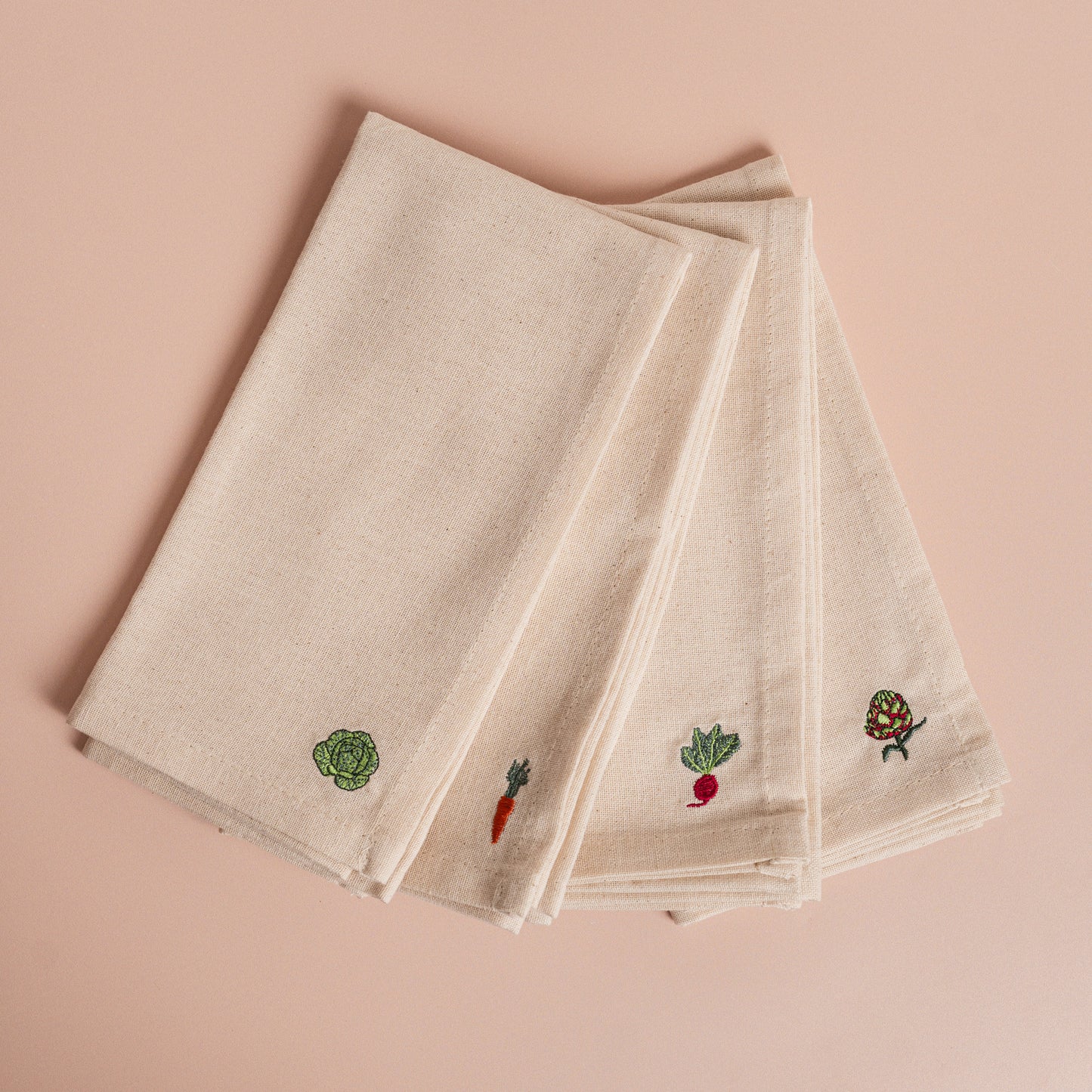 Mixed Vegetables Embroidered Dinner Napkin - S/4
