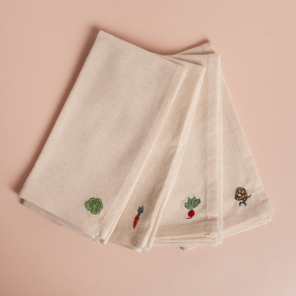 Mixed Vegetables Embroidered Dinner Napkin - S/4