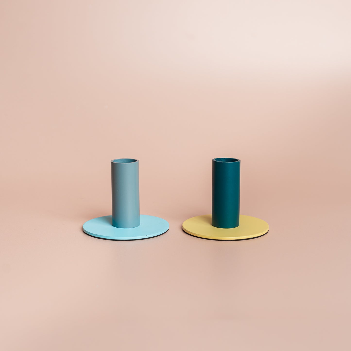 Tall Two-Tone Petrol Blue & Jasmine Metal Candleholder