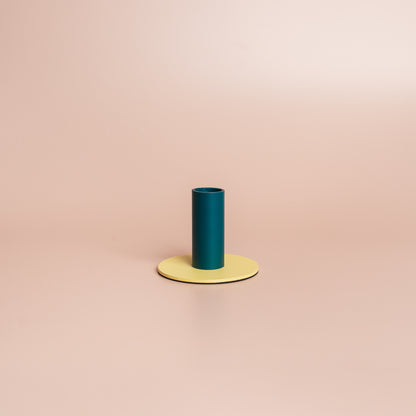 Tall Two-Tone Petrol Blue & Jasmine Metal Candleholder
