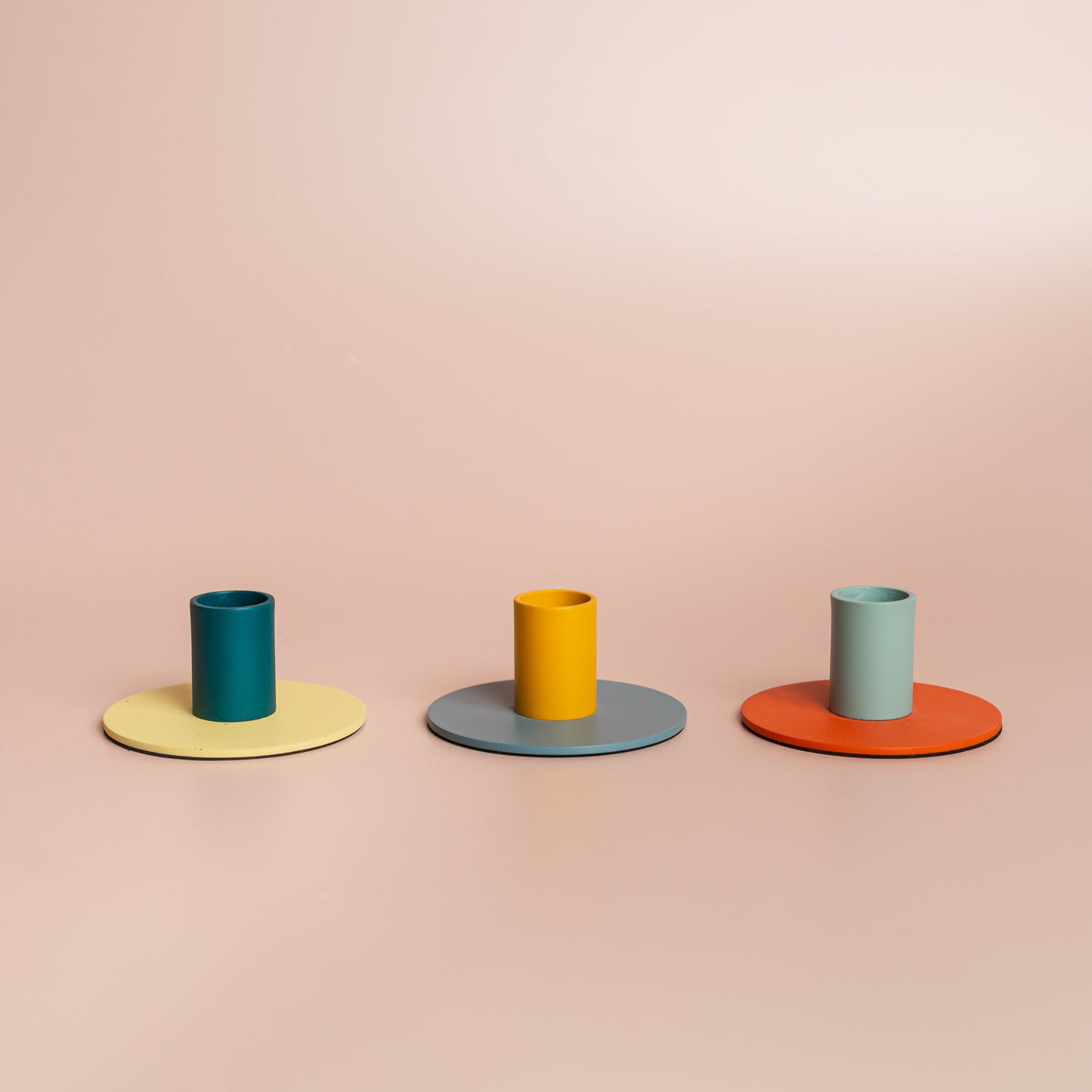 Small Two-Tone Orange Flame & Opaline Green Metal Candleholder
