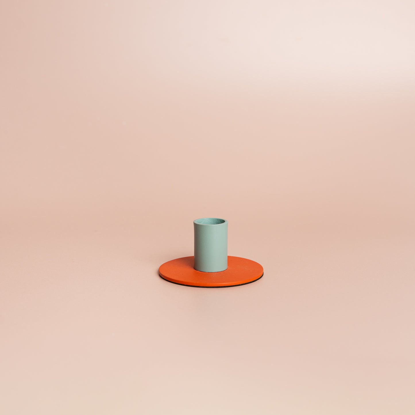 Small Two-Tone Orange Flame & Opaline Green Metal Candleholder
