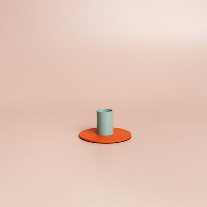 Small Two-Tone Orange Flame & Opaline Green Metal Candleholder