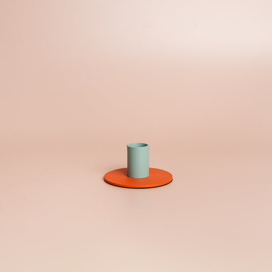 Small Two-Tone Orange Flame & Opaline Green Metal Candleholder