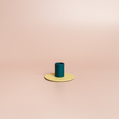 Small Two-Tone Jasmine & Petrol Blue Metal Candleholder