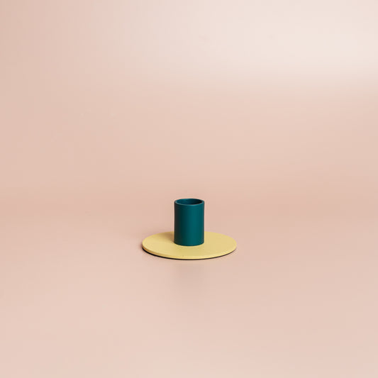 Small Two-Tone Jasmine & Petrol Blue Metal Candleholder