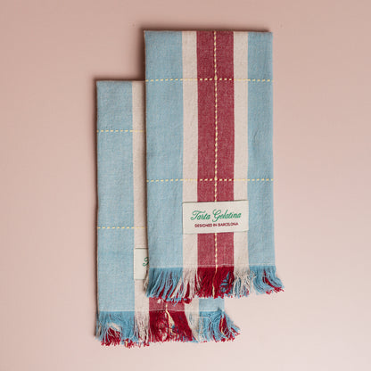 Burgundy / Blue Striped Napkins - S/2