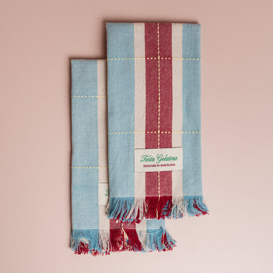 Burgundy / Blue Striped Napkins - S/2