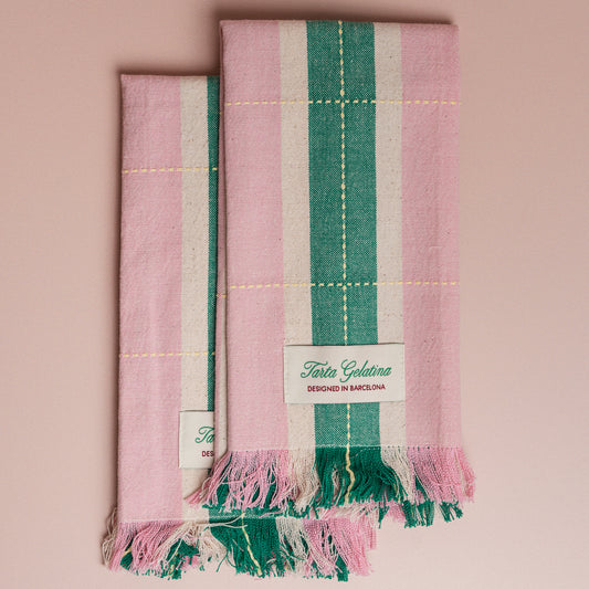 Green / Pink Striped Napkins - S/2