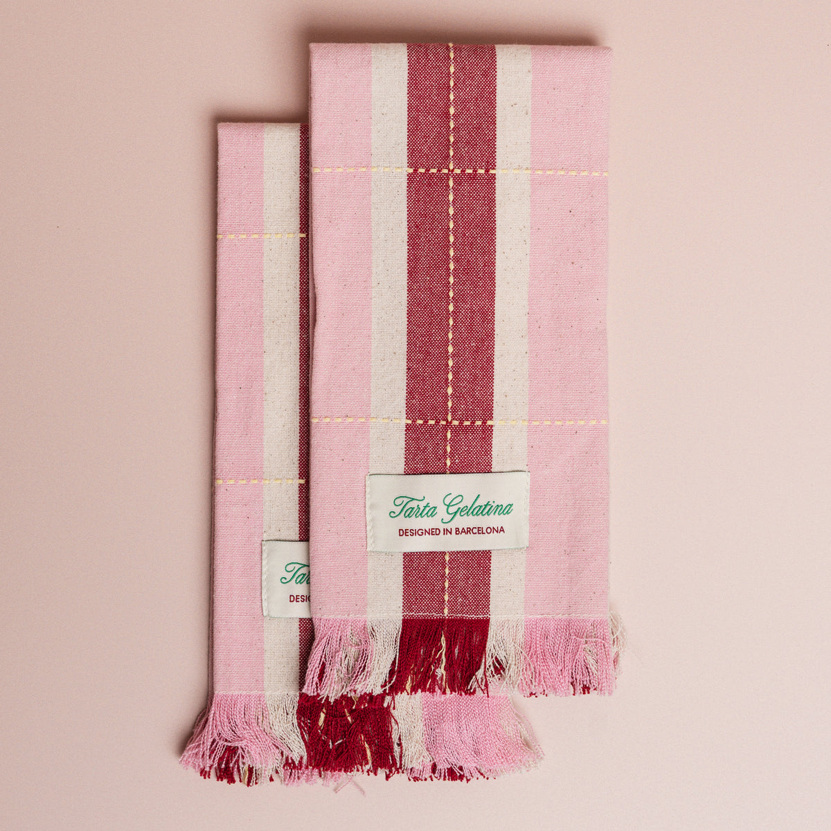 Burgundy / Pink Striped Napkins - S/2