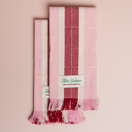 Burgundy / Pink Striped Napkins - S/2