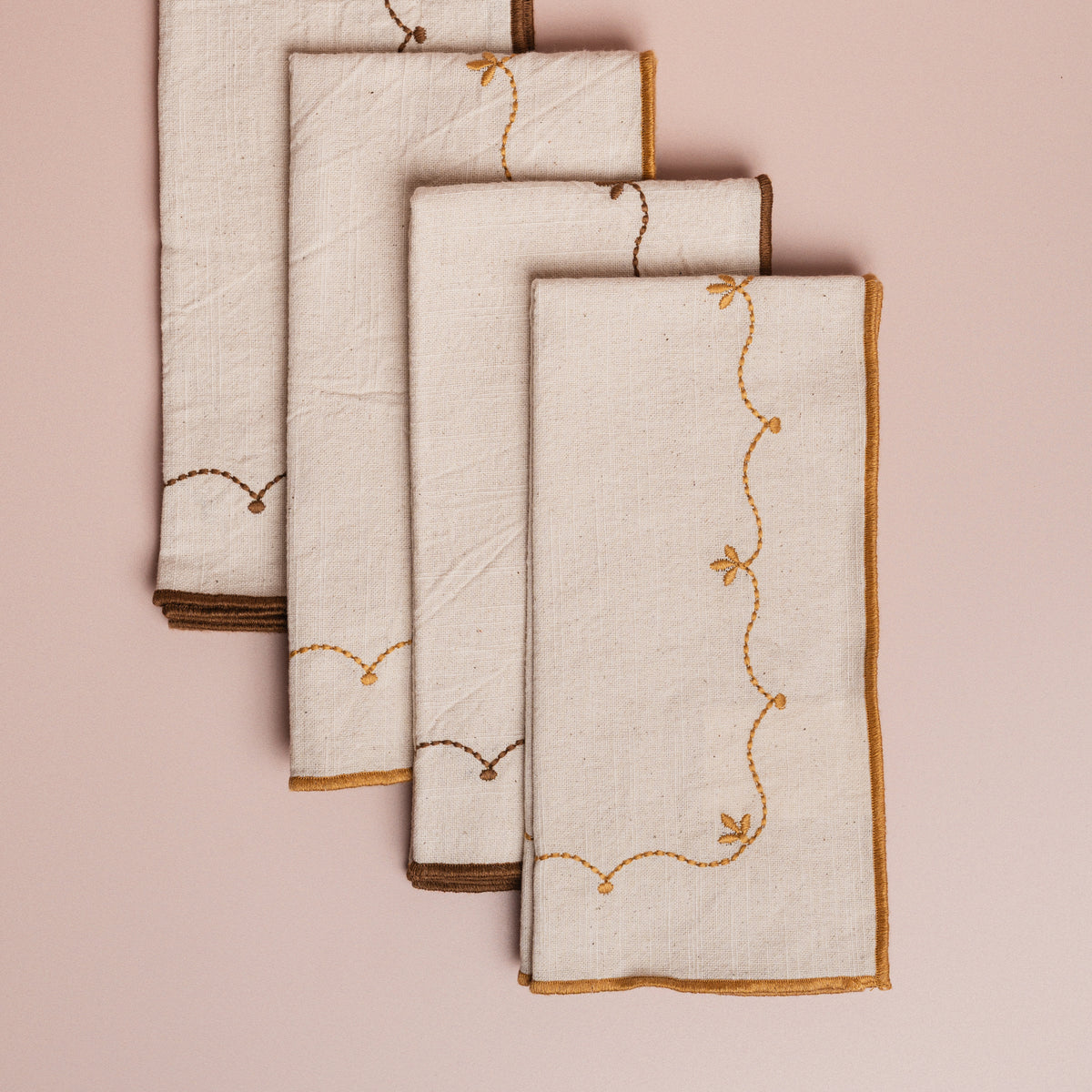 Floral Embroidery Napkins - S/4