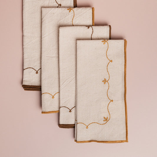 Floral Embroidery Napkins - S/4