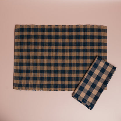 Navy Check Placemats + Napkins Set