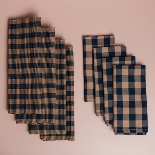 Navy Check Placemats + Napkins Set