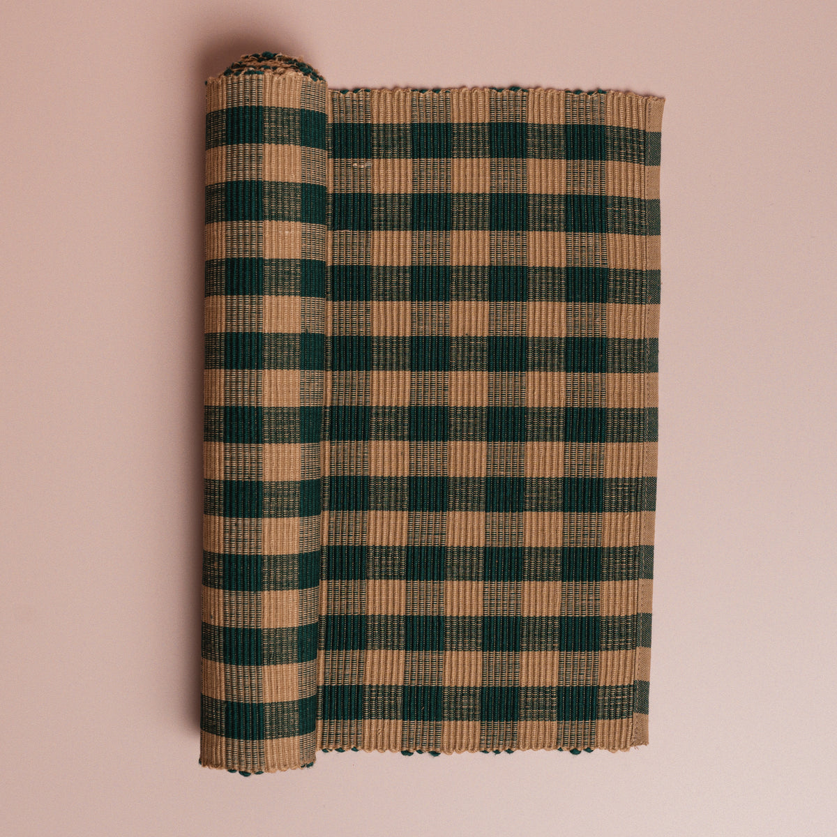 Green Check Table Runner Ribbed
