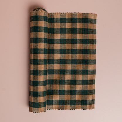 Green Check Table Runner Ribbed
