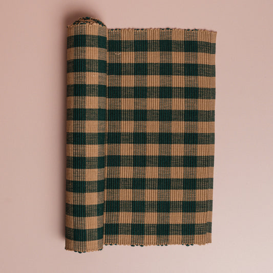 Green Check Table Runner Ribbed