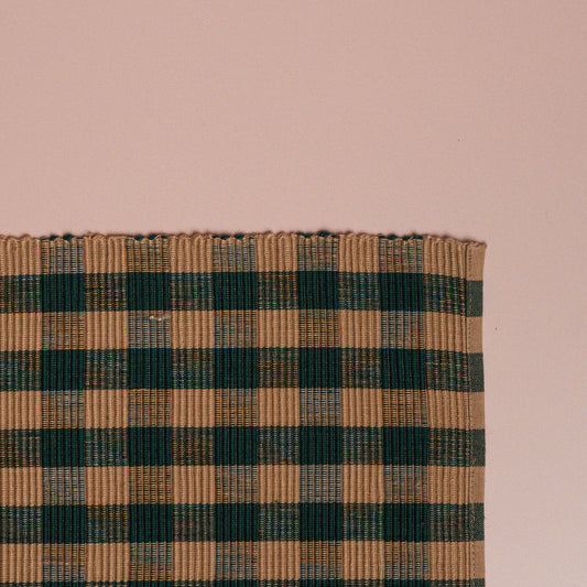 Green Check Table Runner Ribbed