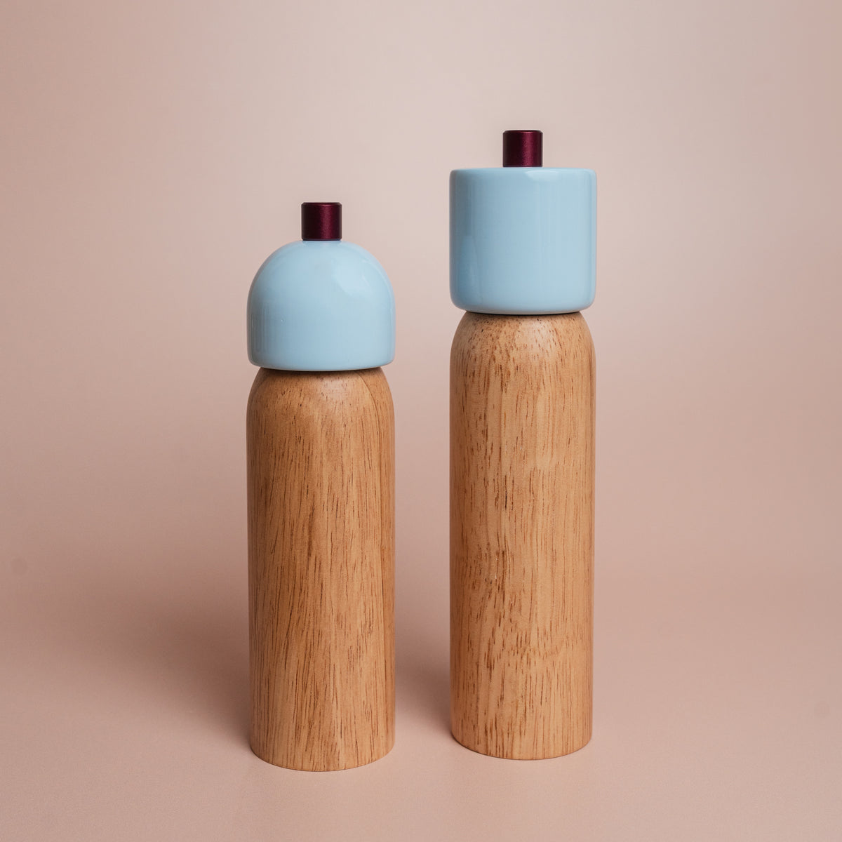 Light Blue & Burgundy Salt & Pepper Grinder Set