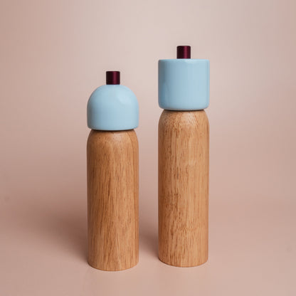 Light Blue & Burgundy Salt & Pepper Grinder Set