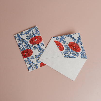 Blockprint Notecards in Araminta Red