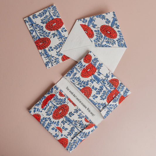 Blockprint Notecards in Araminta Red