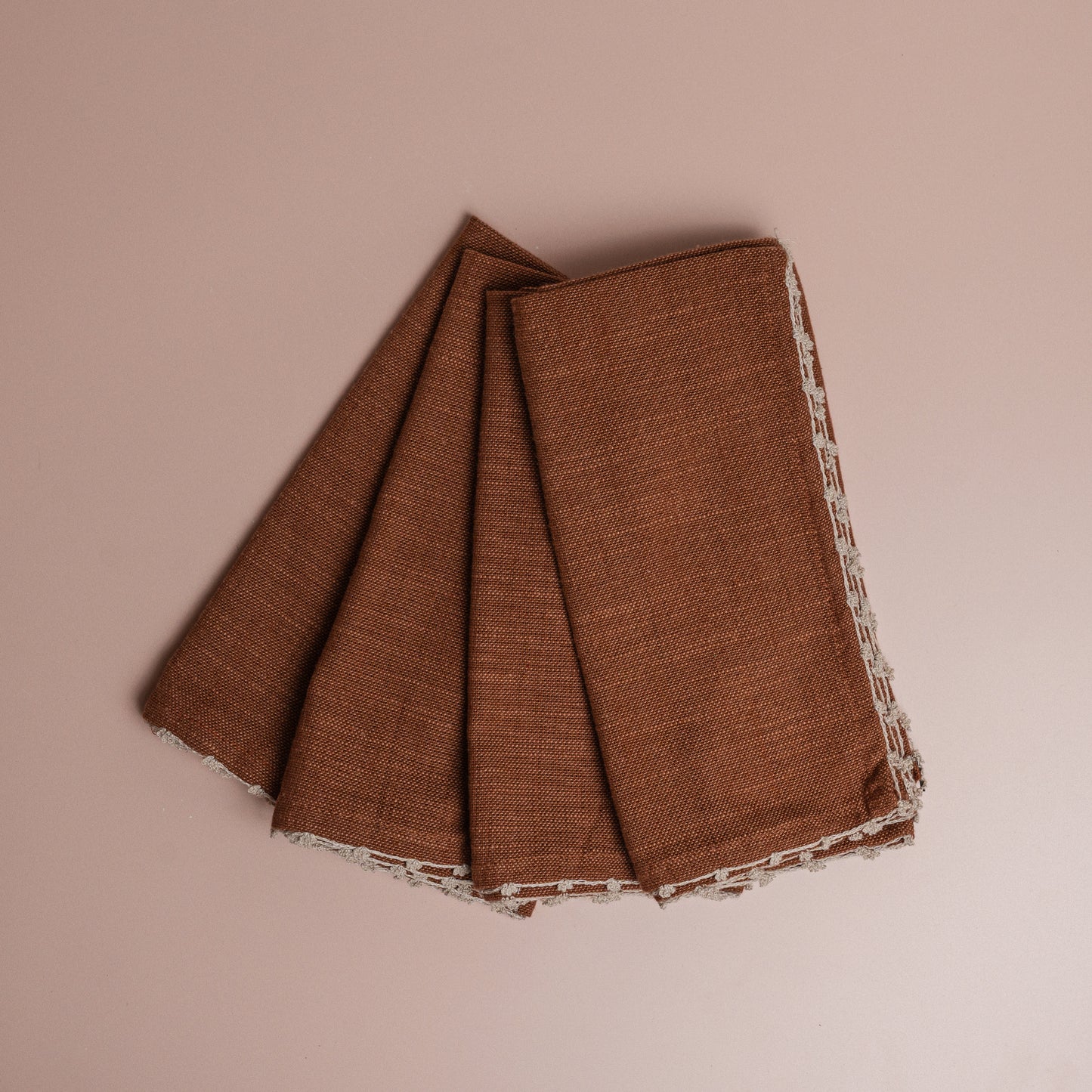 Knotted Edge Brown Cotton Napkin - S/4