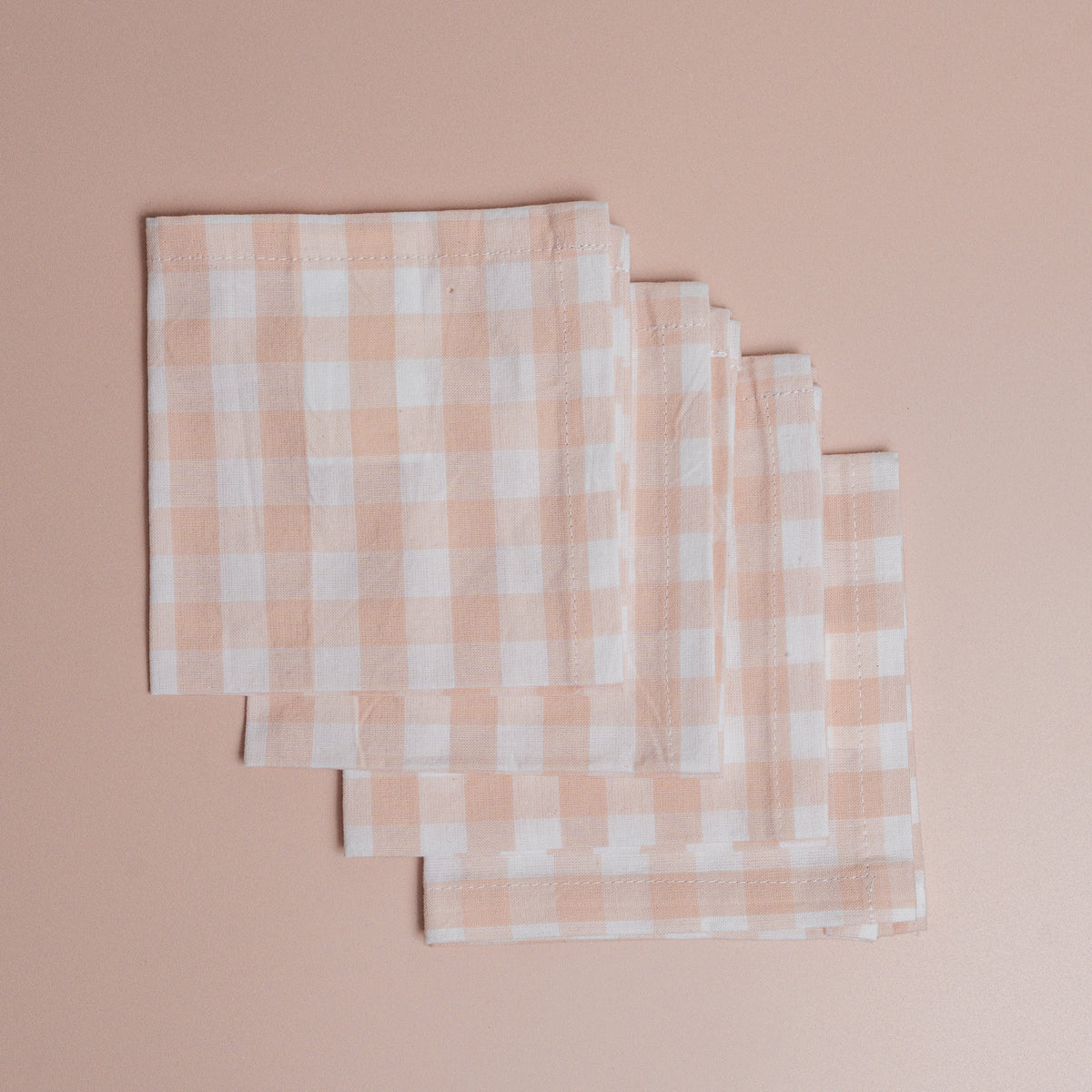 Pink Gingham Cocktail Napkins - S/4