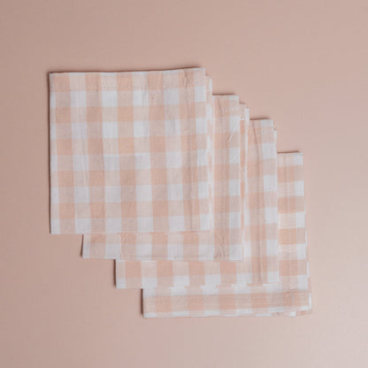 Pink Gingham Cocktail Napkins - S/4
