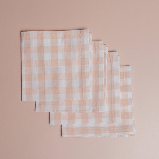 Pink Gingham Cocktail Napkins - S/4