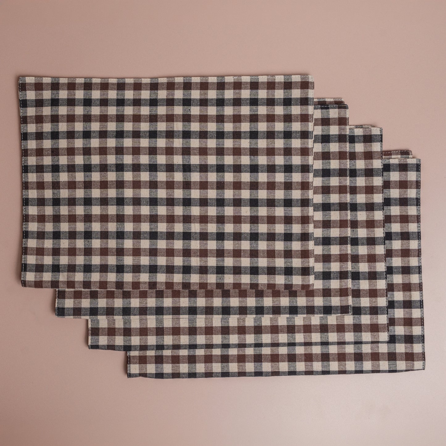 Brown Plaid Cotton Placemats - S/4