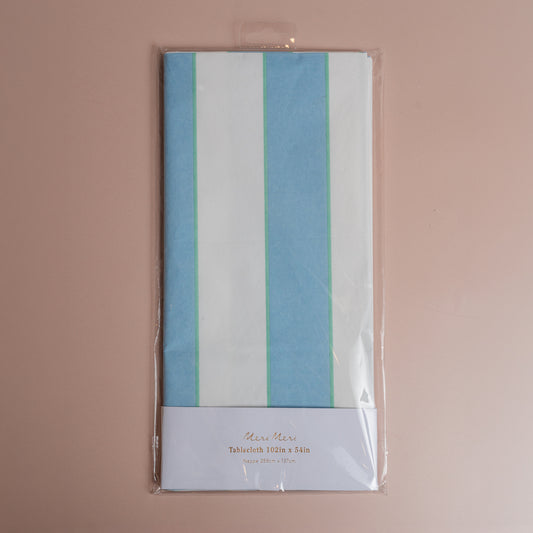 Pale Blue Striped Paper Tablecloth