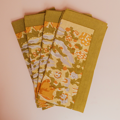 Jardin Mustard & Grey Napkins - S/4