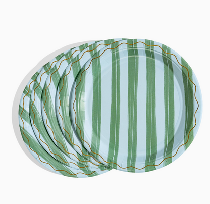 Blue & Green Stripe Dinner Plates -  S/8
