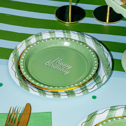 Blue & Green Stripe Dinner Plates -  S/8