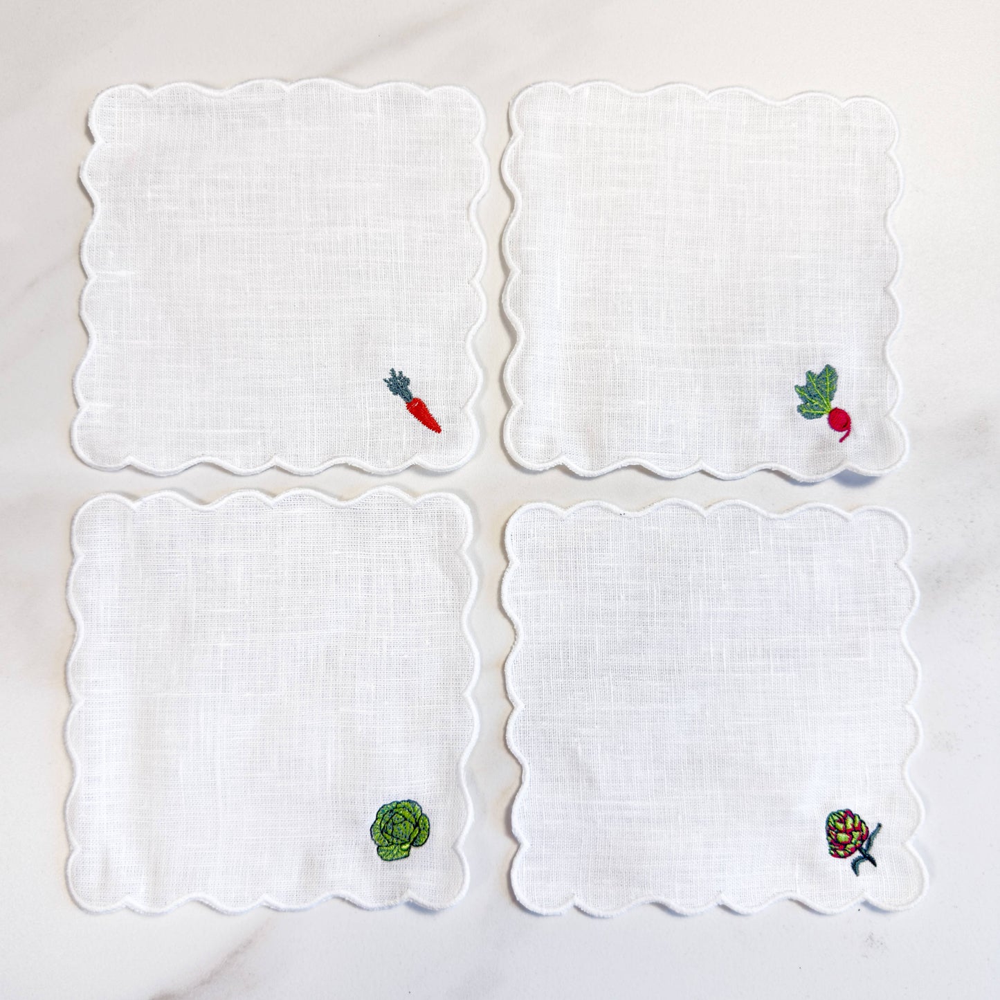 Mixed Vegetable Scalloped Cocktail Napkins S/4