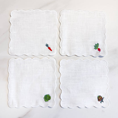 Mixed Vegetable Scalloped Cocktail Napkins S/4