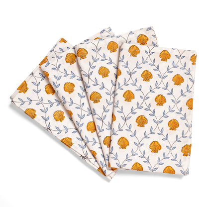 Seashell Blockprint Napkins, Set of 4