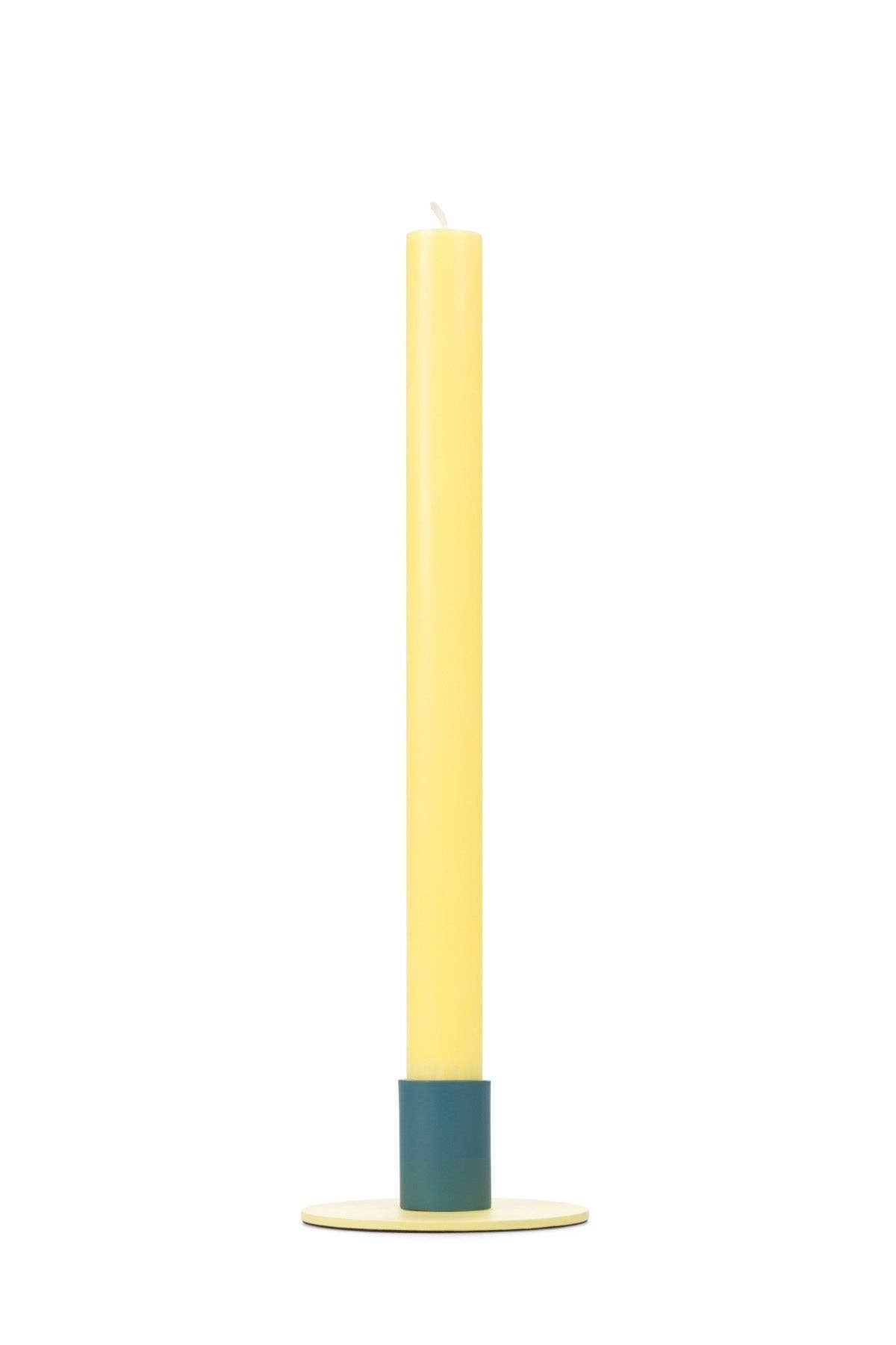 Small Two-Tone Jasmine & Petrol Blue Metal Candleholder