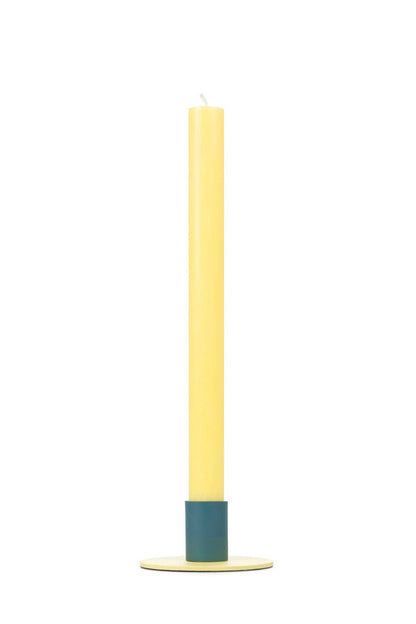 Small Two-Tone Jasmine & Petrol Blue Metal Candleholder