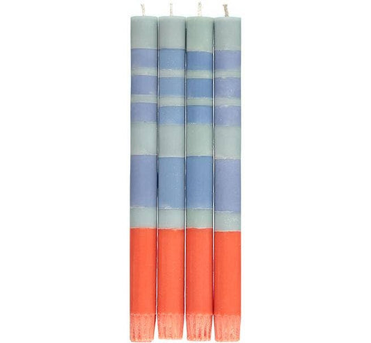 Striped Opaline, Pompadour & Rust Eco Dinner Candles, Box of 4