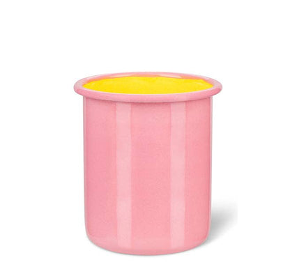 Medium Enamel Utensil Holder in Old Rose / Sulphur Yellow