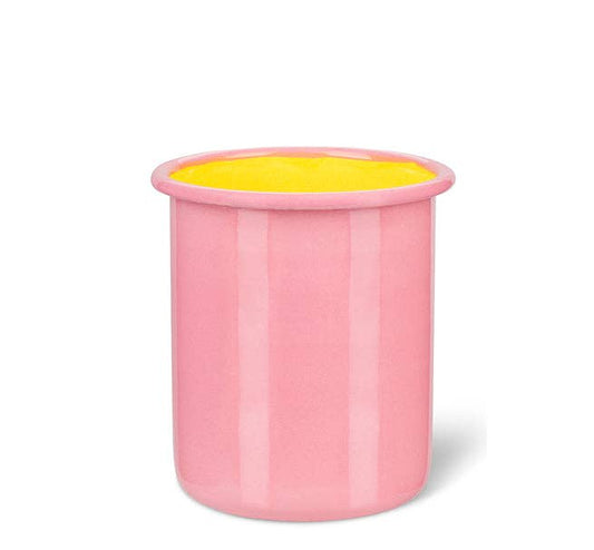 Medium Enamel Utensil Holder in Old Rose / Sulphur Yellow