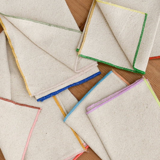 Cotton Napkins with Stitched Colored Edge - S/4
