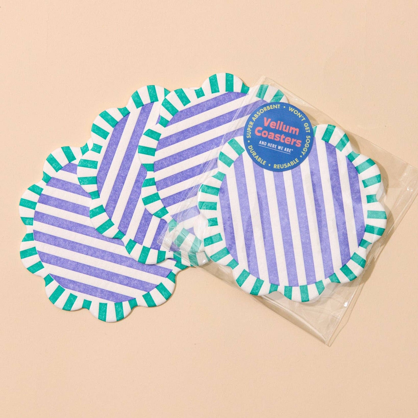 Capri Stripe Vellum Coasters:  Teal/Purple