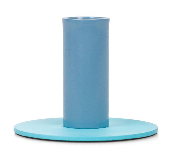 Tall Two-Tone Pompadour & Powder Blue Metal Candleholder